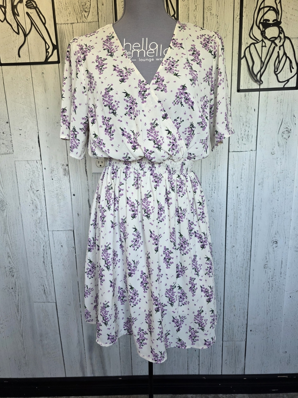 Hayden Los Angeles Floral Faux Wrap Dress Cream Purple Size L